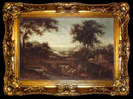 framed  unknow artist An extensive river landscape with drovers and their animals, ta009-2